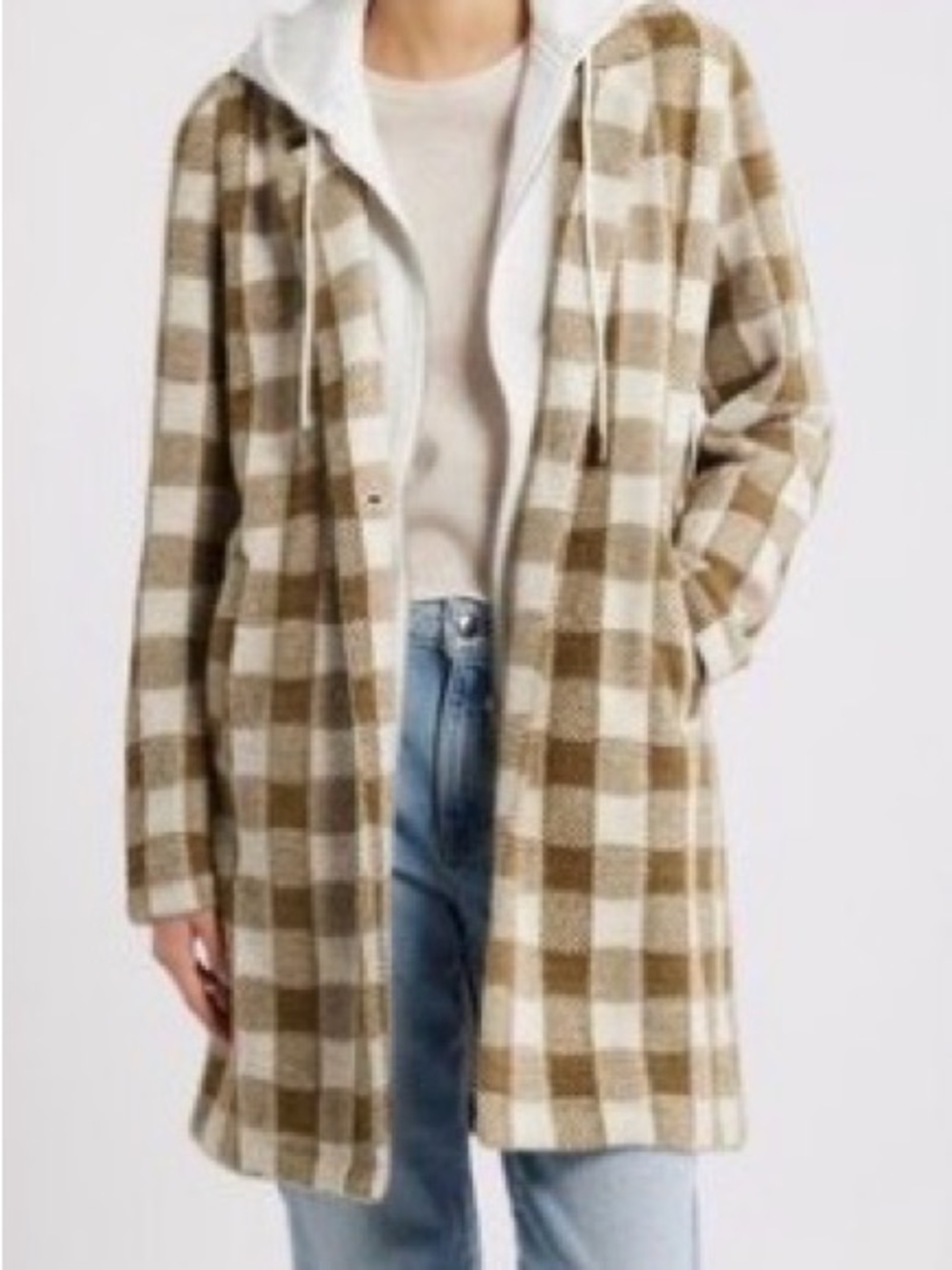 Thread & Supply Brown and Cream Check Pea Coat